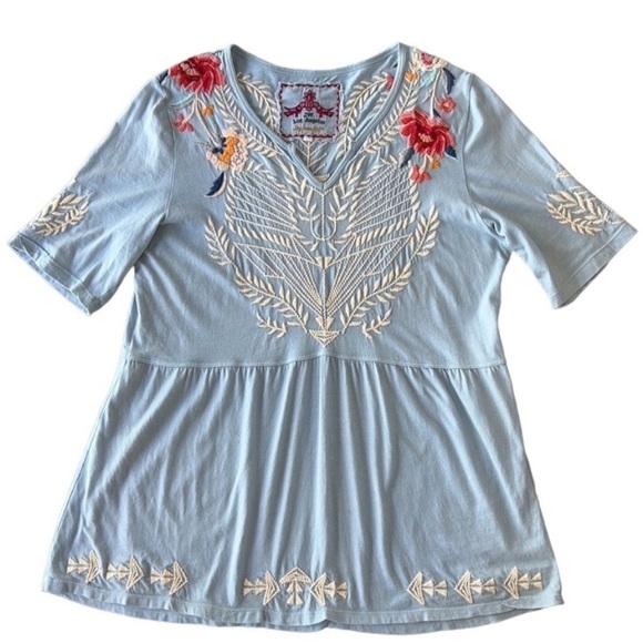 Johnny Was Floral Embroidered Detail
Short Sleeve V Neckline Top - Picture 2 of 12